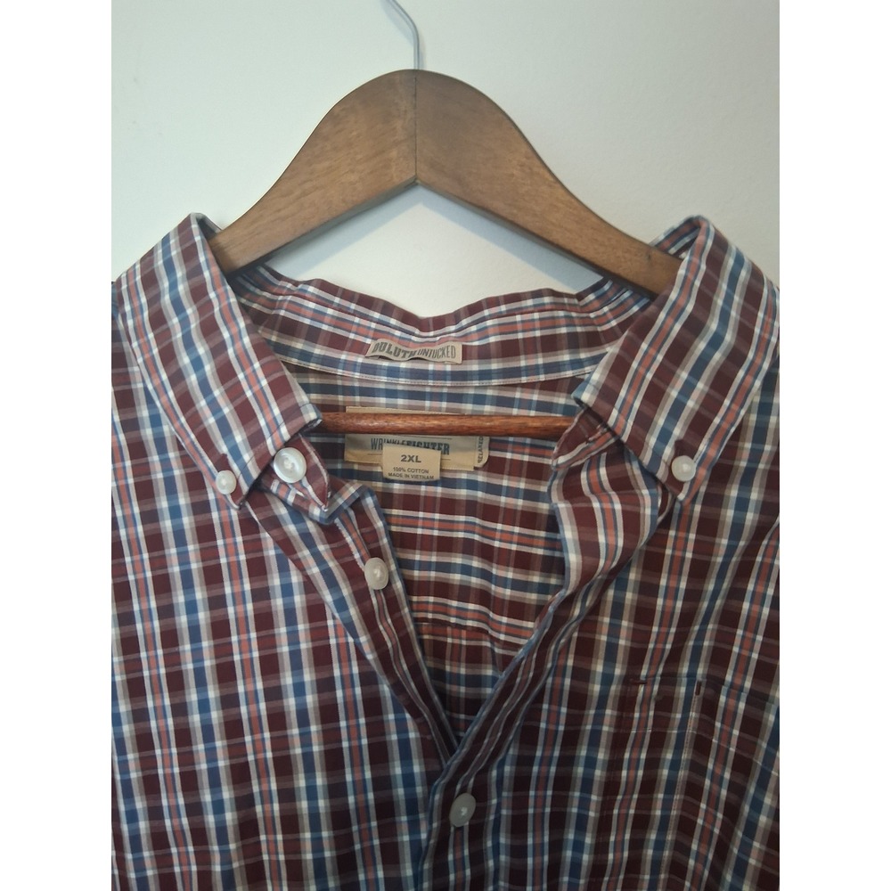 Rugged Duluth Trading Co Button Down Shirt Mens 2XL Burgundy Plaid Untucked Fit - Picture 3 of 8